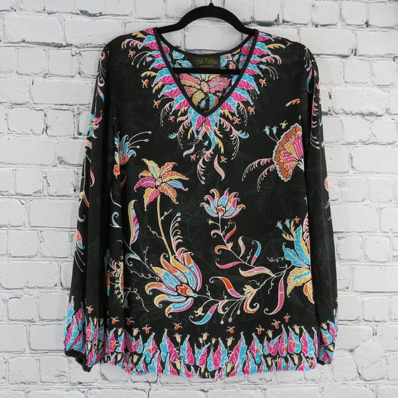 Women's V-Neck Floral Printed Woven Blouse - Black - Picture 2 of 3